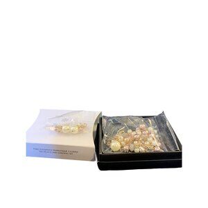 Avon Gold Tone Pure Elegance Pearlesque Cluster Necklace And Earring Set (1565)